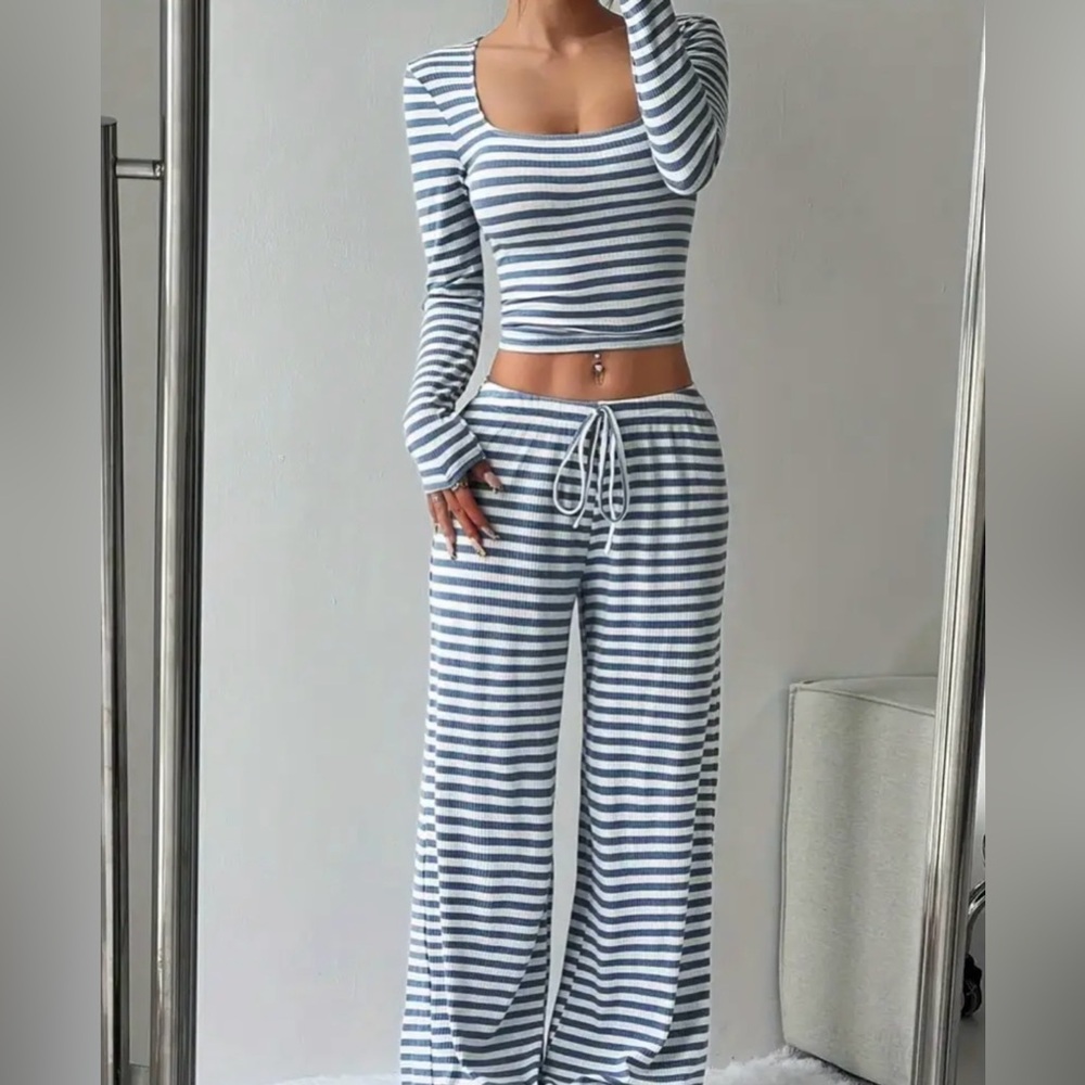 New size small blue and white pajamas/lounge set